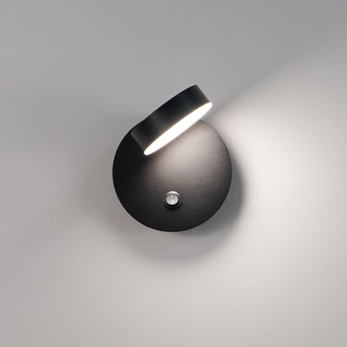 YOOCHUENG 350° Drehbar Wandlampe mit Schalter für Schlafzimmer, Schwarz | Bohrbefestigung,Dreifarbig (Warm/Weiß/Neutral),LED Leselampe,6 W,Moderne Nachttischlampe für Arbeitszimmer Nachttisch