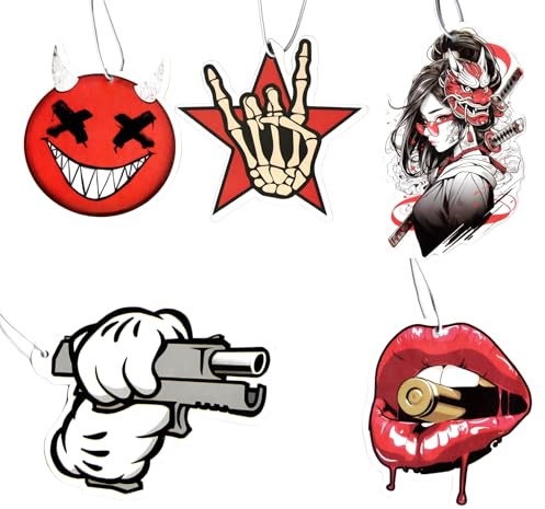 Q QXUNMU Lot de 5 désodorisants pour voiture, lèvres rouges - Pendentif intérieur de voiture drôle - Fichiers de voiture modifiés JDM - Pendentif de rétroviseur - Cadeau tendance pour hommes et femmes