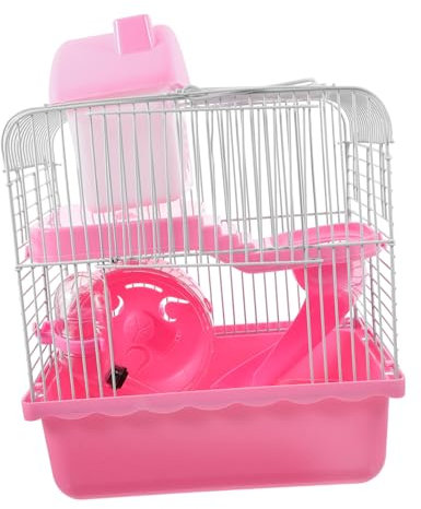 INOOMP Großer Hamsterkäfig Doppelstöckiger Kleintierkäfig Für Hamster Meerschweinchen Mit Abnehmbarem Spielhaus Und Atmungsaktivem Drahtdesign in Rosa