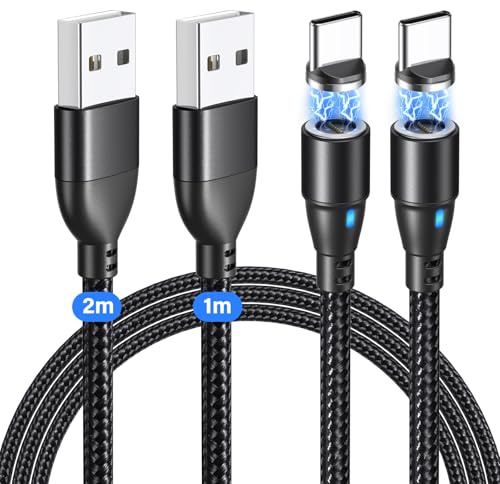 Vattud 9Pin Magnetic Charging Cable 2Pack(2M+1M), 360° 18W Magnetic Phone Charger Cable, Nylon Braided Cable, for Type C Device