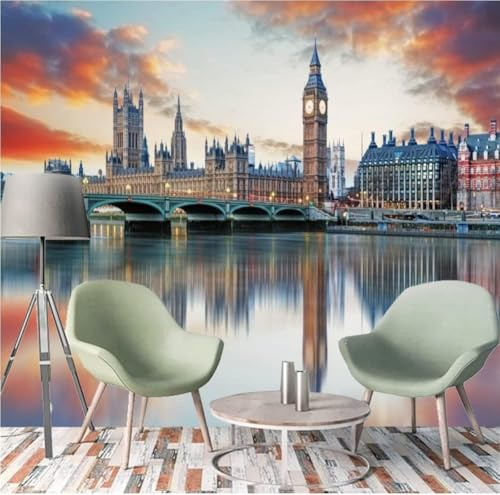 Fotomurales Decorativos Londres Papel Pintado 400x280 cm 3D Mural Calle Londinense Murales Póster Pared No Tejido Dormitorio Salón Paredes Decoración Fotomural Panorámico q.1810