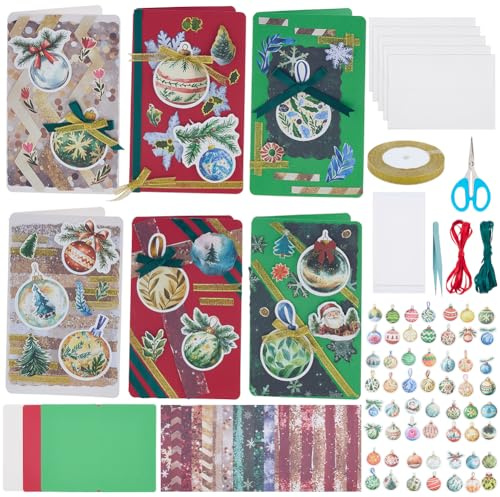 WEBEEDY 15 Sets DIY Weihnachtskarten Bastelsets Handgemachte Glocken Themen Grußkarten Mit Leeren Karten Passende Umschläge Aufkleber Anleitung Für Erwachsene Anfänger Zu Weihnachten