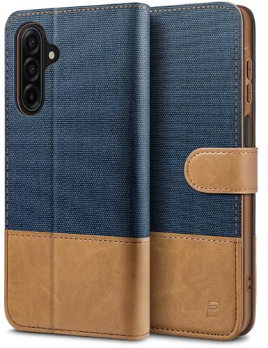 BEZ Fodral för Samsung A17 5G Telefonfodral, Kompatibelt med Samsung Galaxy A17 5G, Flip Plånboks [Kanvas Fuskläder] med Kreditkortshållare, Sparkstativ, Magnetisk Remstängning, Marin Blått