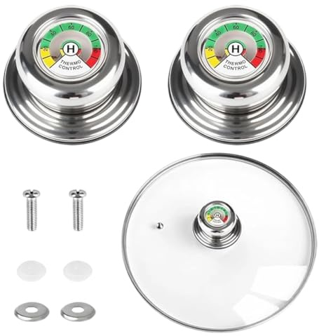 YAZWUR 2 Stück Topfdeckelgriff mit Thermometer Anti-Verbrennung Ersatz Universal Knopfgriff Kompatibel mit AMC Töpfen und Pfannen