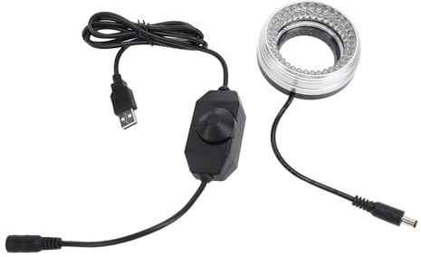 YuShaTra Luce Circolare a LED per microscopio, Bianca 6500K 72 Perline Luminosità Regolabile Lampada Sorgente Luminosa per microscopio, Robusta Struttura in Metallo e plastica con Diametro