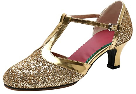 Silverskor, dam, dansskor, Latin Performance dansskor, damskor, eleganta med klack, pumps, Guld, 41 EU