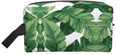 Bolsa de almacenamiento con estampado de águila, bolsa de aseo de viaje duradera, bolsa organizadora portátil de maquillaje y cosméticos con cremallera, Lindas hojas de palma verde 1, Talla única