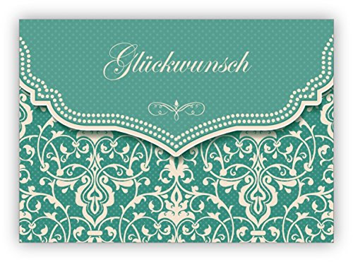 10x Schöne Glückwunschkarte mit Vintage Damast Muster in edlem Hellblau türkis zur Hochzeit, Taufe, Geburt, Examen etc: Glückwunsch • schöne Grußkarte mit Umschlag zum Gratulieren, schenken