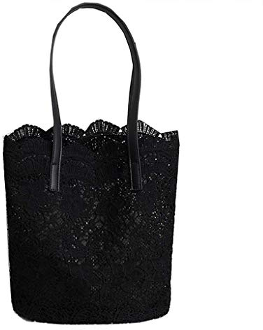 Kofun 2-in-1-Handtasche mit floralem Spitze, für Damen, Strandtasche, Messenger Bag Tote Boho-Schultertasche schwarz