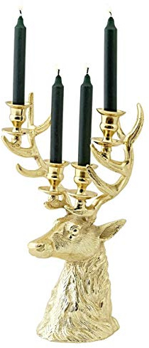 EDZARD Kerzenleuchter Hirsch Richard (H 43 cm), Gold-Optik, für Stabkerzen | Kerzenhalter für Stabkerzen und Tafelkerzen Ø 2,2 cm · Hirschfigur mit Geweih · Tischleuchter für Esstisch und Kamin