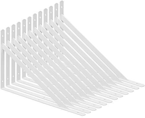 Acrux7 12 Pack L10 x H 6 White Heavy Duty Shelf Brackets with Screws - Metal L Bracket 90 Degree Metal Shelf Support - 90 Degree Triangle Metal Supports for DIY Floating Shelf