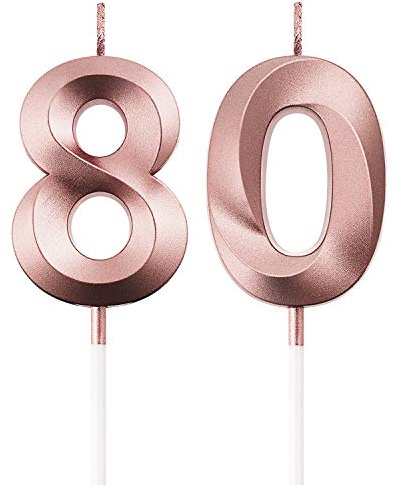 BBTO 80th Birthday Candles Cake Numeral Candles Happy Birthday Cake Topper Decoration for Birthday Anniversary Wedding Party Celebration Supplies (Rose Gold),5 centimeters