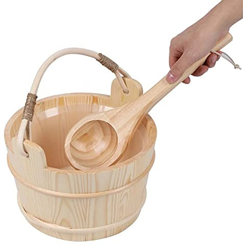 AIZYR Ensemble Seau Et Louche De Sauna - Tonneau en Bois De Pin avec Doublure Et Poignée en Plastique pour Sauna Bain De Source Chaude Baignoire De Massage