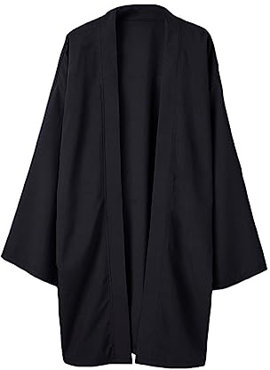 HAORUN Uomini Giapponese Cappotto Kimono Top Jacket Lungo Cardigan Yukata Allentato Retro Vintage Outwear, nero, taglia unica