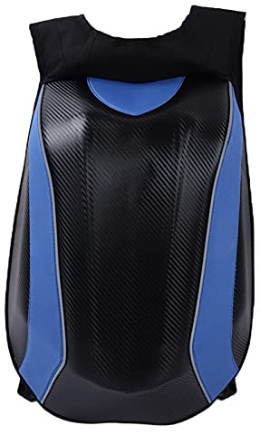 Akozon Motorrad Rucksack, Wasserdichter Rucksack Große Kapazität Aufbewahrungstasche PU-Hartschale mit Reflexstreifen Zum Reiten Camping Wandern(Blau)