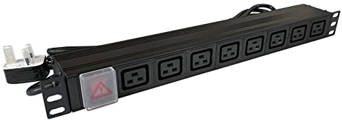 JUSTOP 8 Way Rack Mount PDU 8 x IEC C19 Sockets 3M Cable With UK Plug, 1U 19 Inch 13A Horizontal Power Distribution Unit With On/Off Switch