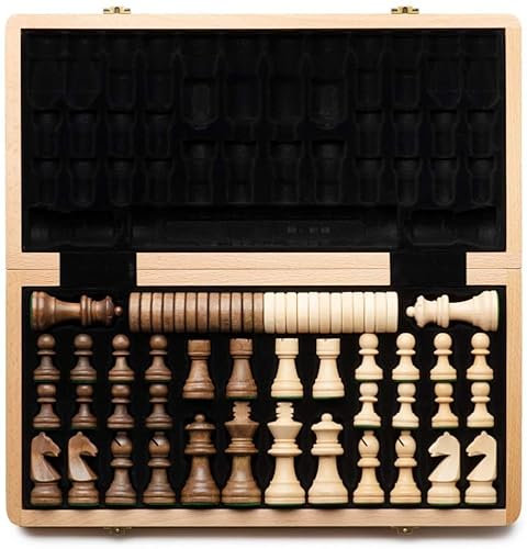 YMXWFC Schach, faltbares Holzschachset, Brettspiel, lustiges Spiel, Schachfiguren-Sammlung, tragbares Schachbrett, Elegantes Retro-Geschenk für den Außenbereich