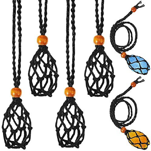 Colrid 4 Stück Leerer Steinhalter Kristall Steinhalter, Quarz Kristall Stein Halskette Schnur, Kristall Halskette Halter, für Kristalle, Stein Halskette Schnur, DIY Schmuck 90cm (Schwarz)