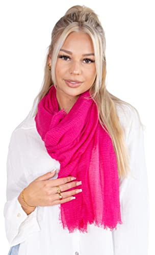 Lolus Dünner, leichter und weicher Uni Damen Schal in gewellter Struktur - Isabella (pink, One Size)
