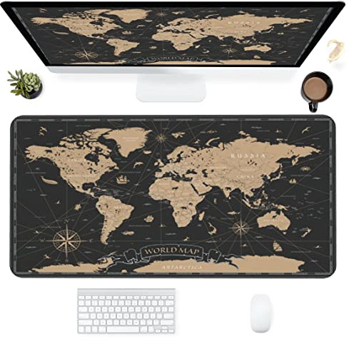 Schreibtischunterlage, Navigation, Weltkarte, erweitertes Gaming-Mauspad für Büroarbeit und Spiel, Computertastatur, Mauspad, Schreibtisch, großes Mauspad mit genähten Kanten, 80x39.9 cm