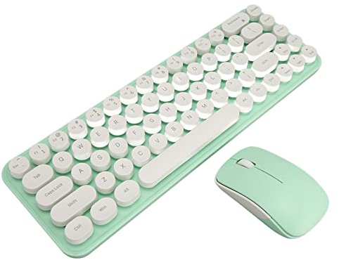 ADITAM Wireless Keyboard Mouse Combo, 2.4G Wireless Connection, Mini Portable Keyboard Mouse Set, Retro Typewriter Design, 68 Keys, Silent Mouse, for Office Home (White Green) Double the comfort