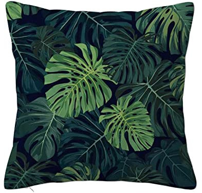 Überwurf Kissen Fall Quadratisch Kissenbezug,Tropische Pflanzen grünes Monstera abstraktes bizarres Muster,Home Dekorative Sofa Sessel Schlafzimmer Wohnzimmer 45x 45cm