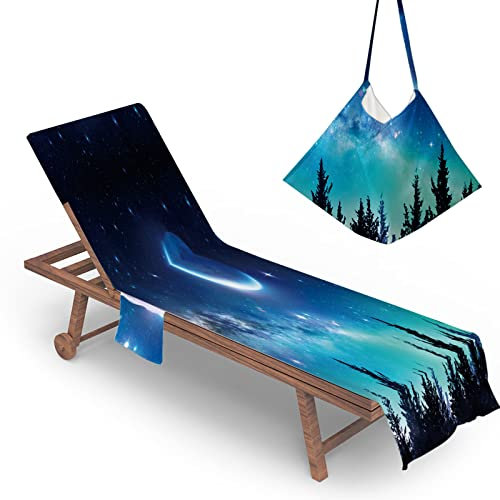 Highdi Schonbezug Liegestuhlauflage, 3D Landschaft Schonbezug für Gartenliege, Strandliegenauflage mit Taschen, Mikrofaser Handtücher für Strandliegen Liegestuhl (75x210cm,Sternenlicht)