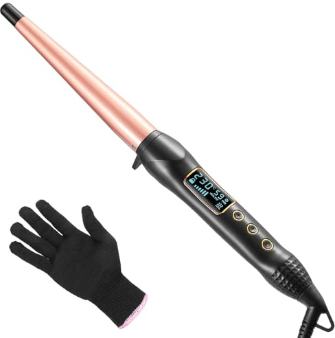 Lockenstab Kleine Locken - Haglater Professional LCD-Display Lockenwickler 80-230℃, Keramischer Lockenstab 40s Schnelles Aufheizen Temperatur Einstellbar, mit Handschuh…