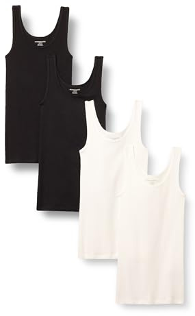 Amazon Essentials Women's Slim-Fit Scoop Neck Tank Tops, Pack of 4, Black/White, Medium