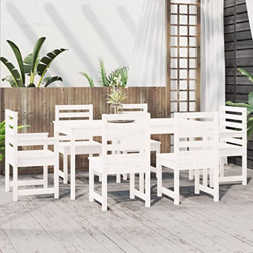 Tidyard 7-TLG. Garten Essgruppe Holz, Sitzgarnitur, Gartengarnitur, Terrassenmöbel Set 6 Personen, Gartenmöbel Set, Garten Tisch und Stuhl, Weiß Massivholz Kiefer