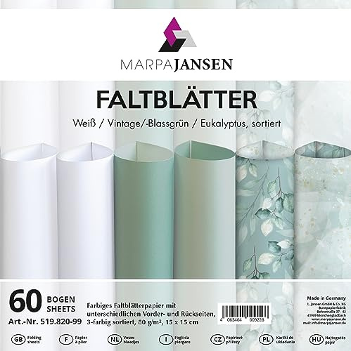 MarpaJansen Faltblätter Eukalyptus Papier beidseitig 15x15 cm Motivpapier