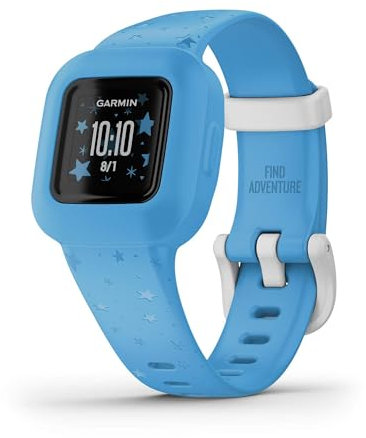 Garmin vivofit Jr.3 Fitness Tracker for Kids, Includes Interactive App Experience, Swim-Friendly, Up To 1-year Battery Life, Adjustable watch band, Blue Stars (Renewed)