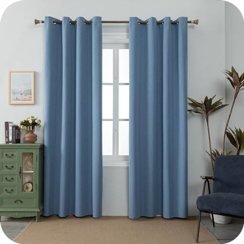 GIRASOLE HOME Coppia Tende Barbados Termiche 100% Oscuranti 2 Pannelli da 140x240cm con Occhielli, Denim