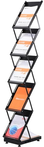 PATIKIL Foldable Magazine Display Racks Floor Standing 5 Layers Brochure Stand Catalog Literature Holder with Wheels for Hotel, Exhibition, Trade Show, Office