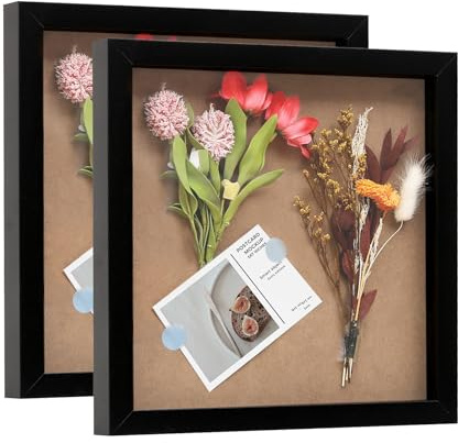 Muzilife 10x10 Shadow Box Picture Frame 2-Pack Wood 3D Picture Frame with Glass Cover Display Case for Medals, Wedding Memories, Tickets, and Photos, Black