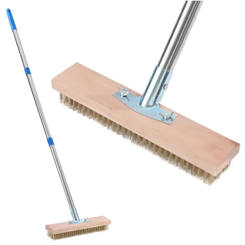 TOPWAY Escoba de alambre de acero rígido de 30 cm con mango desmontable de acero inoxidable de 1200 mm, cerdas de acero para exteriores, jardín, patio, suelo, cepillo de cerdas de acero para barrer,
