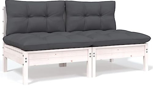 DYRJDJWIDHW 2-Sitzer-Gartensofa mit Kissen Weiß Massivholz Kieferfußbank klappbar,hocker,hocker Holz,duschhocker,Geeignet für Badezimmer, Hinterhof, Terrasse, Wohnzimmer, Garten