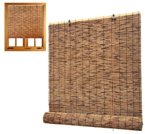 Outdoor Roller Blinds, Bamboo Blinds, Bamboo Shades, 48 58 68 78 88 96 98 106 108 116 118 126 128 140 150 162cm Protective Privacy curtain shades for Light Blocking/Sun,cordless screen shades, Cocoa