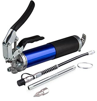 BUUNHI Schmiernippel Hochleistungs-Fettpresse mit Pistolengriff, 400 cc 6000 PSI. 12-Zoll-Flexschlauch und 6-Zoll-starre Verlängerung Werkstattausrüstung