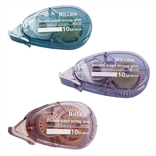 iLamvie 3 Stück Kleberoller, Doppelseitiges Klebeband,Klebebandroller für Scrapbook, Fotos, Basteln, Sammelalbum, Schule und Büro(8mm x 10m)