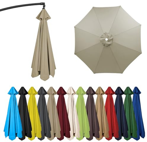 HonunGron 6-Rippen/8-Rippen Rund Ersatztuch, 2M/2.7M/3M Sonnenschirm Bespannung, UV 50+ Patio Umbrella Cloth Cover Für Garten Terrasse Hof Strand Pool Markt Tisc (3m-8 Streben,Taupe)