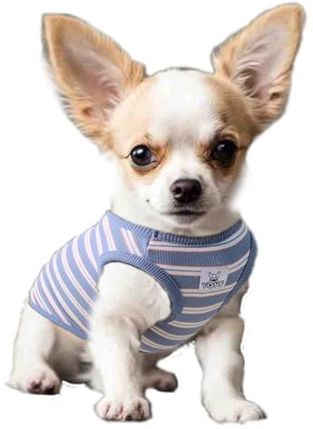 YQYS Dog Shirts Multi-color Striped Cotton Vest for Small Dogs and Cats Puppy Clothes Teacup Dog Clothing Tank Top for Chihuahua Miniature Pinscher Blue Small