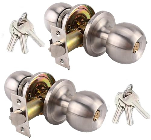 2Pack Brushed Stainless Steel Entry Door Knob Set Privacy and Passage Door Lock Kit with Three Keys for Bedroom Bathroom Home Office or Workplace