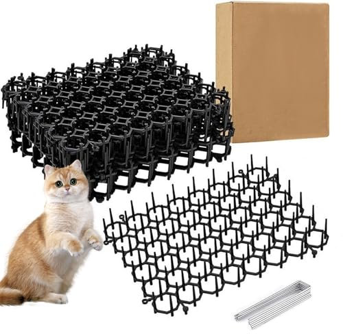 SULIVES 12pcs Cat Scat Mat with Spikes - 15.5cm x 20cm Anti Cat Spikes, Cat Deterrent Spikes for Garden, Indoor Outdoor Cat Proofing Fence Kit
