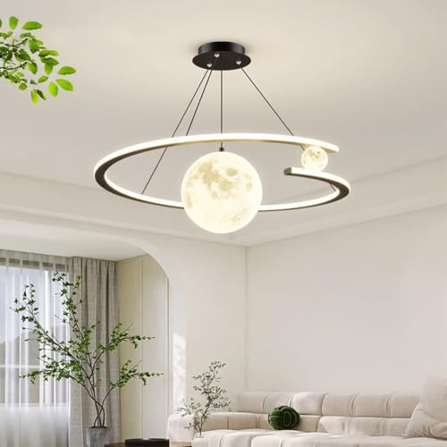 Dimmbare Pendelleuchte Esstischlampe LED Dimmbar Esszimmer Hängelampe, Moderne Hängeleuchte Ring Pendellampe Mit Fernbedienung, Höhenverstellbar Kronleuchter für Küche Wohnzimmer Büro (Schwarz)