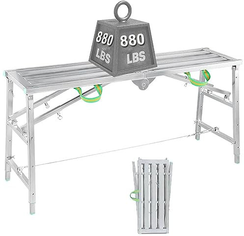 YUIIWKIUFWZ Scala combinata Multiuso con Piattaforma e ponteggio, Piattaforma Alta Regolabile, capacità 880 libbre, Mobile, Alluminio - Torre ponteggio, Piattaforma di Lavoro, 180 cm