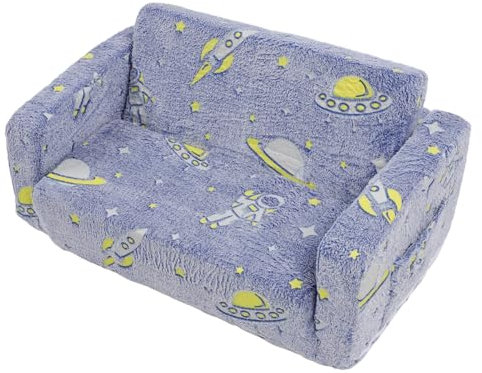 Kindersofa, Zusammenklappbares, Im Dunkeln Leuchtendes Kindersofa aus Memory-Schaum mit Abgerundeten Ecken, Abnehmbarer Mantel Zum Lernen (Blue)