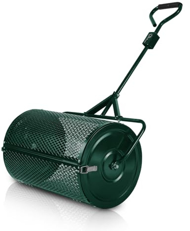 Vigevee Kompoststreuer, Düngerstreuer Rasen Garten, Gartenstreuer für Dünger Saat, Torfmoos-Streuer 75L, Komposter Metall, Saatgutstreuer mit Mesh-Korb, Rasenpflege Mehrzweck (Grün)