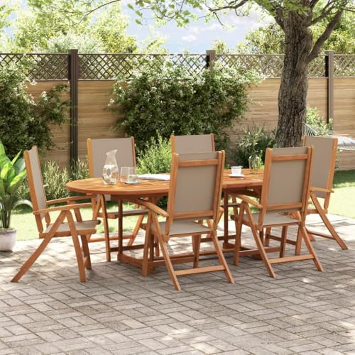 IKAYAA Gartenmöbel Set Holz Sitzgruppe Garten Holz Essgruppe 6 Personen Gartentisch Ausziehbar Gartenstuhl Hochlehner Verstellbar Wetterfest Akazie Gartengarnitur Sitzgarnitur Taupe