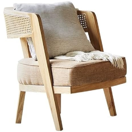 Rattan-Esszimmerstühle, natürlicher gepolsterter Loungesessel mit Netzrückseite, Retro-Holzakzent-Sessel für Wohnzimmer oder Schlafzimmer, bequeme Sitzlösung